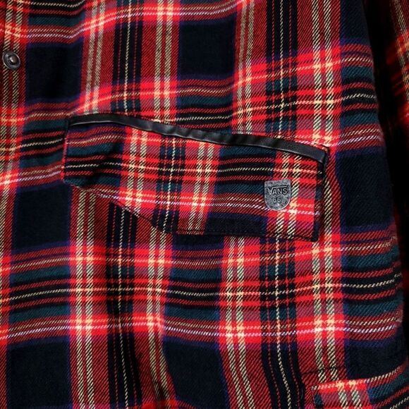 VANS Velouria Zip Up Bomber Jacket in Red Black Plaid 90s Grunge Punk Medium y2k - Picture 6 of 12